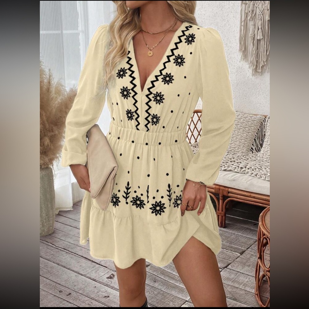 Boho A-line dress with a V-neck